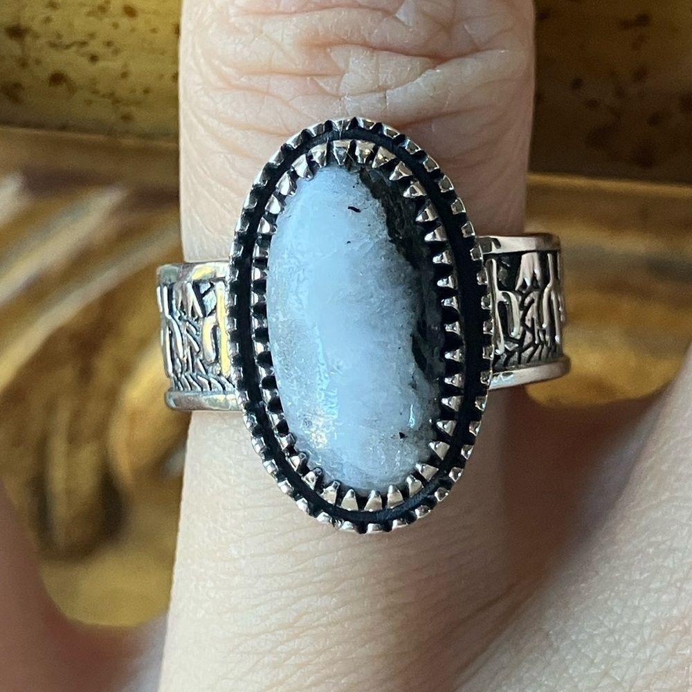 Natural White Buffalo Sterling Silver Cactus Ring Size 7